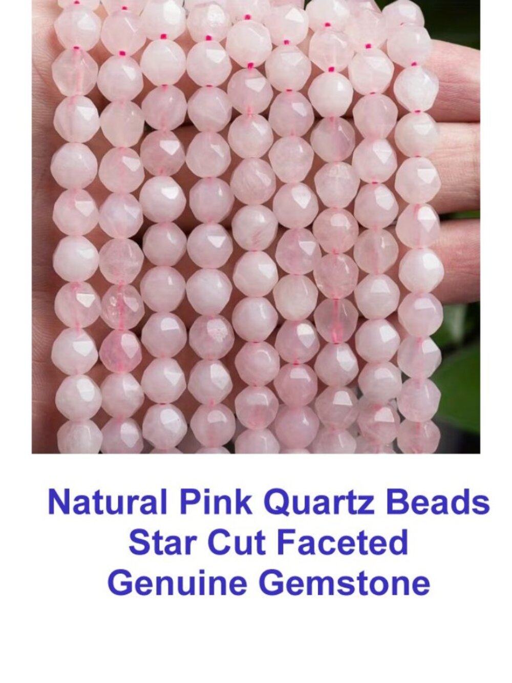 Natural Pink Quartz Beads Star Cut Faceted Genuine Gemstone  15" Strand  6mm